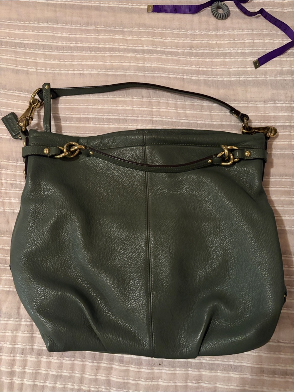 Coach Brooke Olive Green Pebbled Leather Large Hobo Bag Gold Hardware